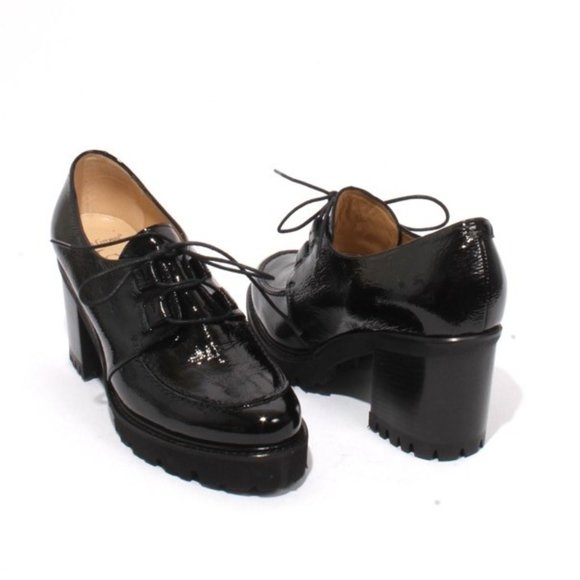 ITALIAN Black Patent Leather Lace Up Heel Shoes - Picture 2 of 8